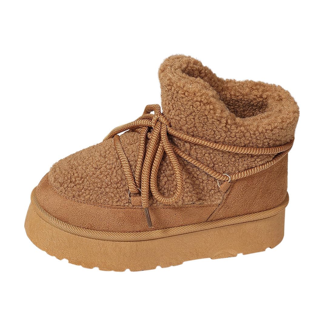 Women Suede Splicing Sherpa Boot Lace Tie Thermal Snow Boots Platform Anti-slip Winter Booties 2025 Keep Warm Shoe