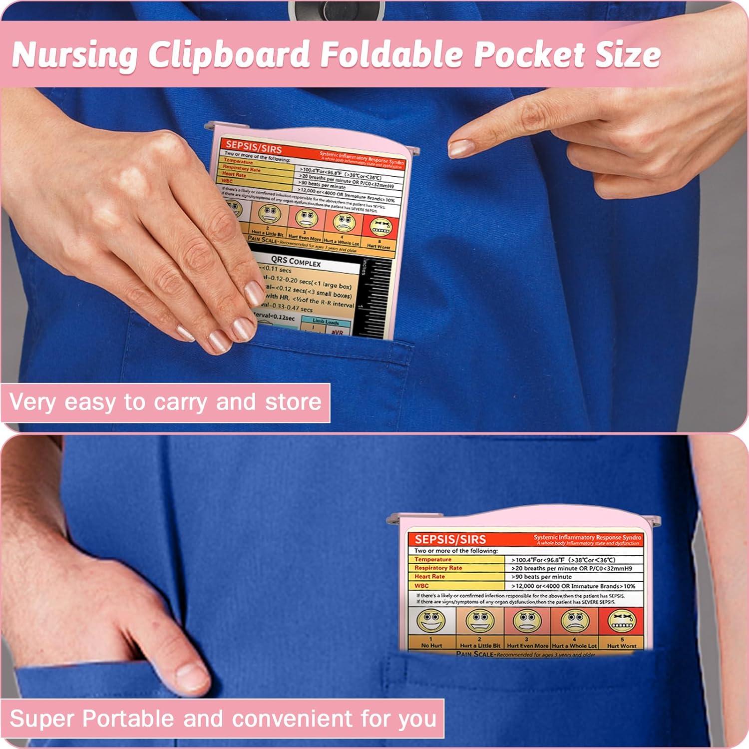 Trustnice Nursing Clipboard Foldable DIY Edition Medical Cheat Sheets Aluminum 3 Layers Foldable Clipboards Pocket Size Profile Clip Nurse Clipboards Notepad for Nurses Students, Teachers, Coaches