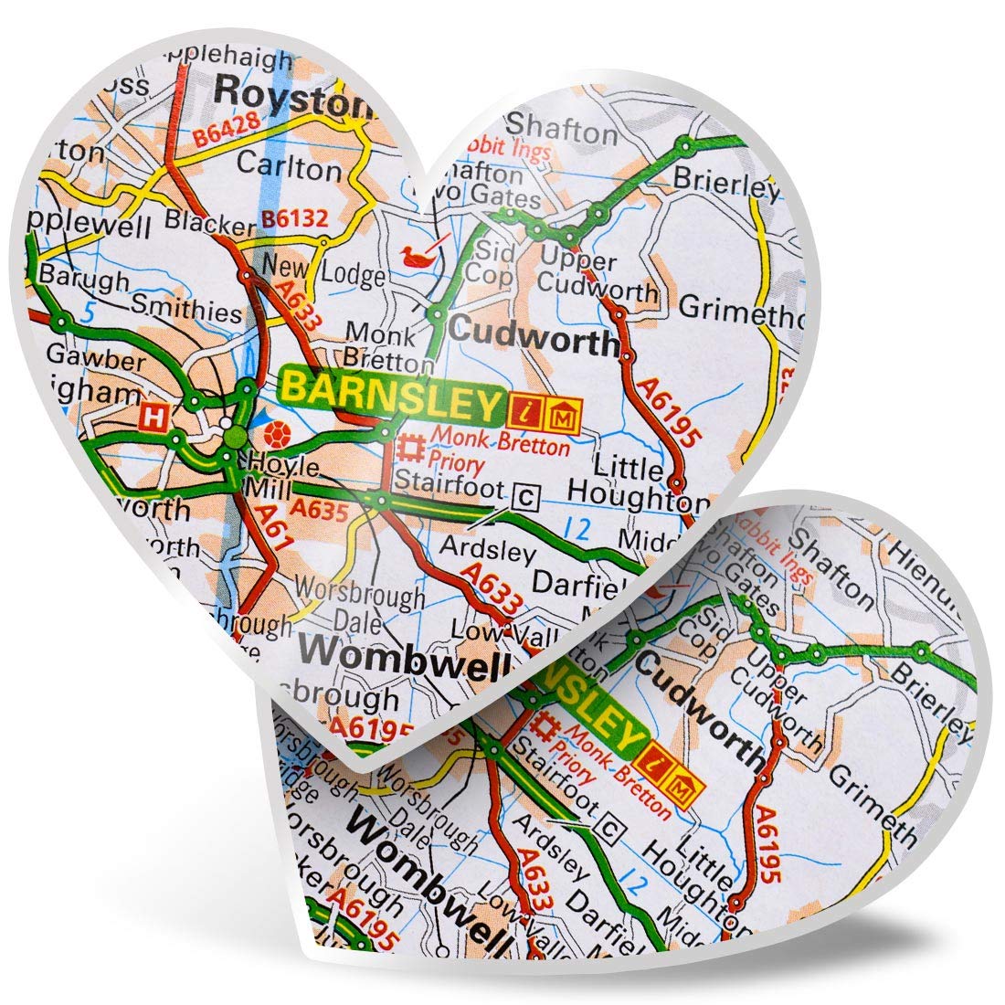2 x Heart Vinyl Stickers 15 cm - Barnsley Yorkshire England Travel Map UK 44222