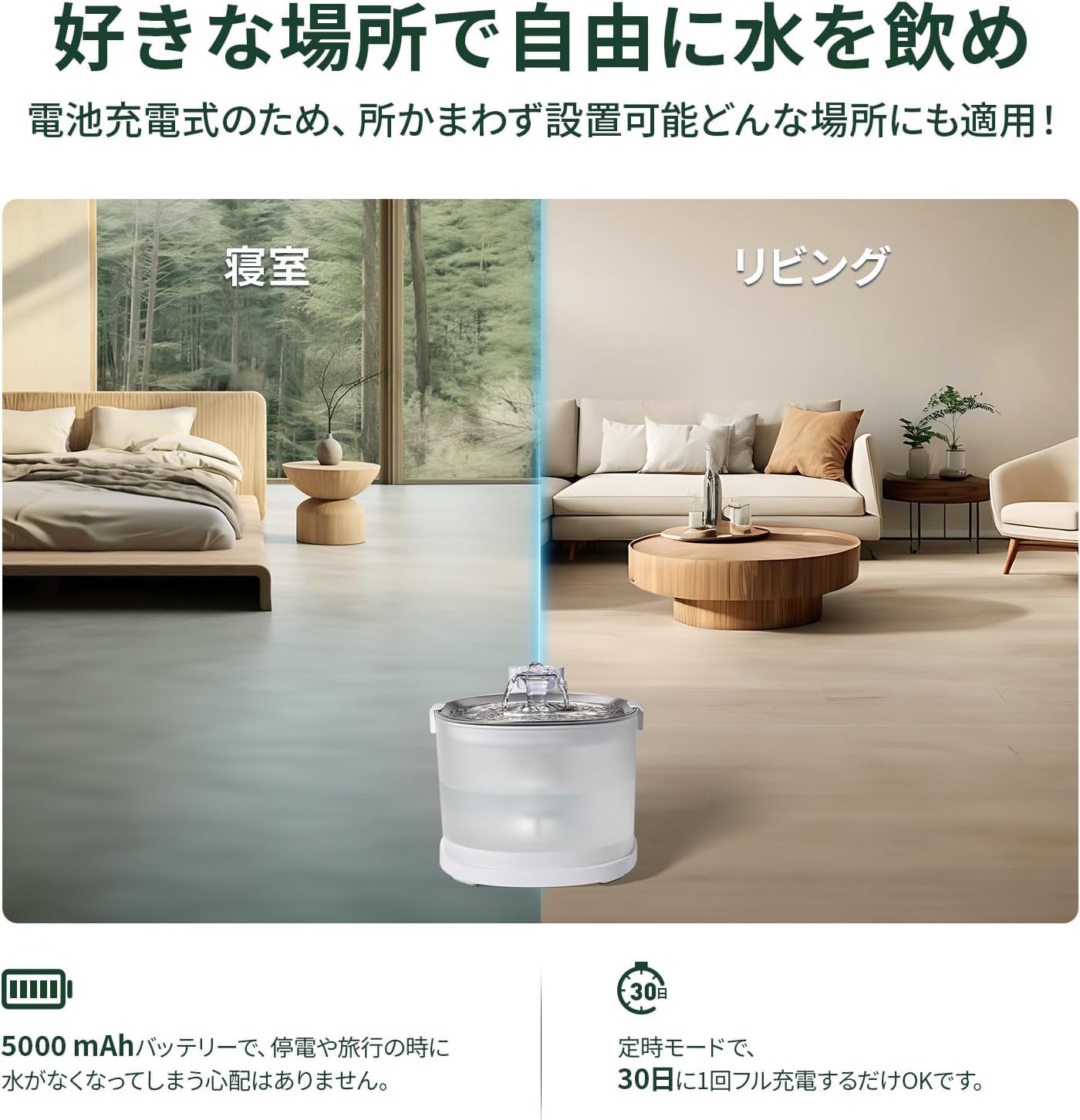 Amazon | 猫自動給水器 水飲み器 ポンプレス磁力給水 コードレス 100