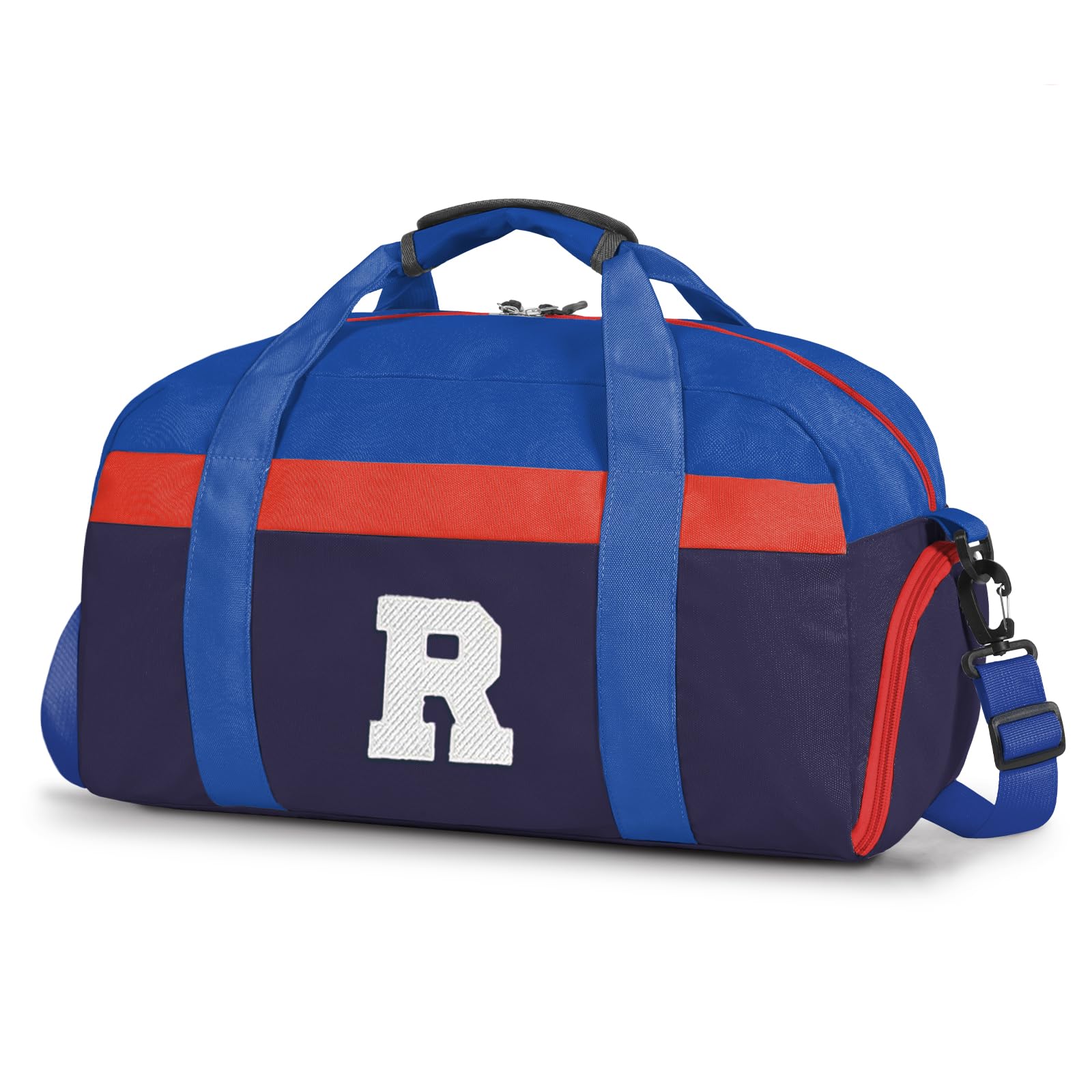 Initial Kids Duffle Bag for Boys or Girls, Kids Overnight Bag with Shoe Compartment, Personalized Weekender bags, Birthday Gifts for Women Boys Girls(Red Blue-LetterR)