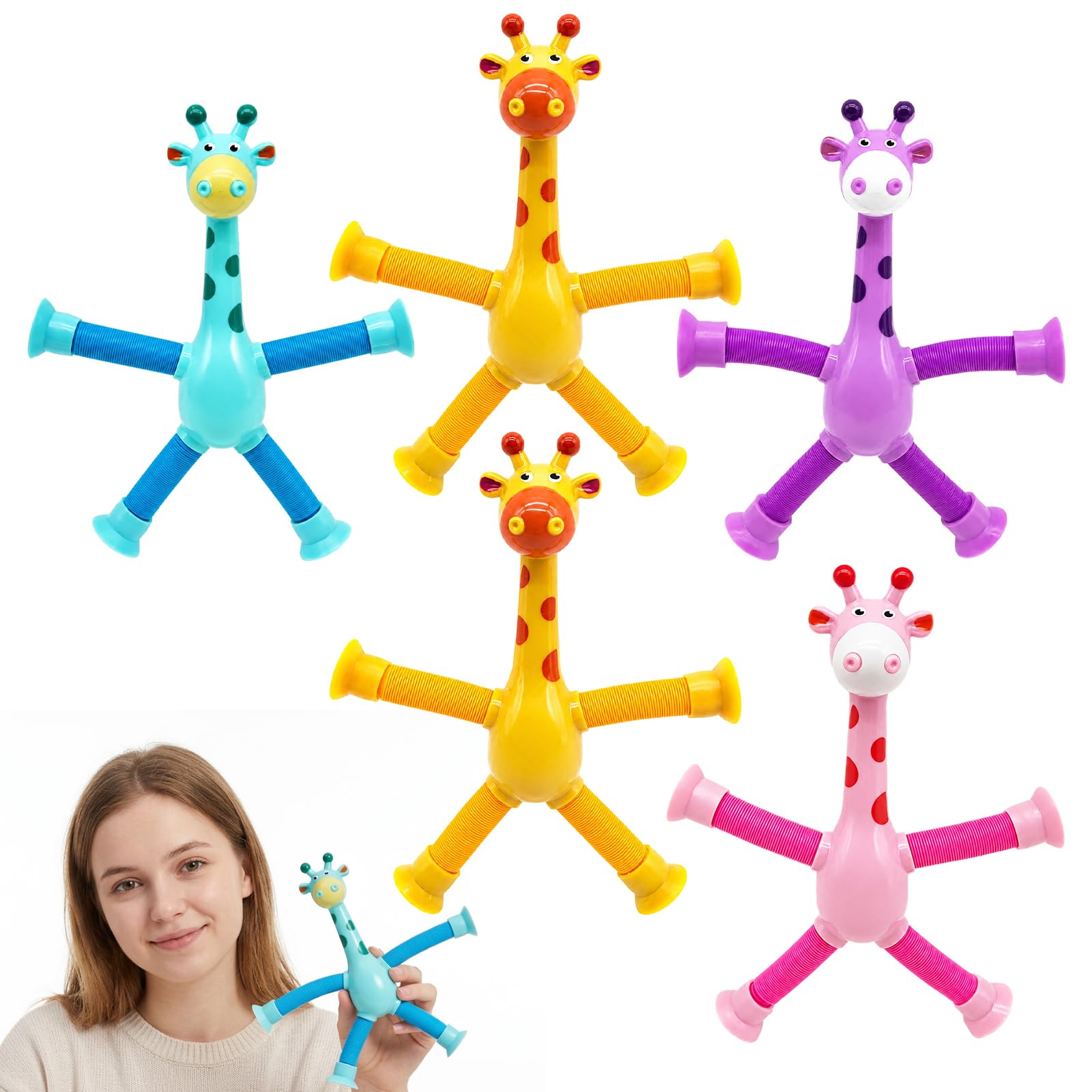 5PCS Flexible Giraffe Figure, Supple Flexible Giraffe Figurine, Stretchable Giraffe Figure for Bath & High Chair Daily Use, Mixed Colors 5-Pack. Featuring Soft Material