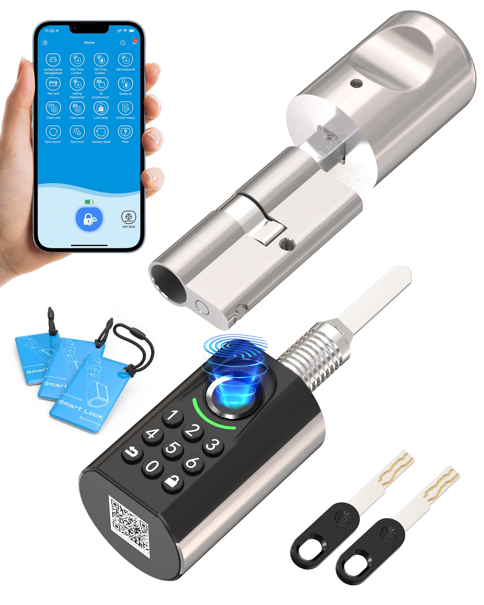 WELOCK ToucA71 Smartes Türschloss Fingerabdruck für EU-Profil Türen | Smartes Türschloss mit Fingerabdruck Passcode, RFID-Karte, APP Mechanischer Schlüssel, IP65 Verstellbar für 50-90mm