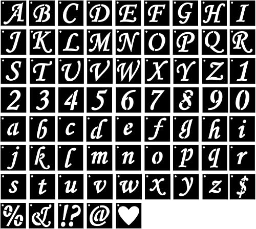 Eage Plantillas de letras del alfabeto de 2 pulgadas, 68 piezas de plástico reutilizables con símbolos de letras y números, kit de plantillas para