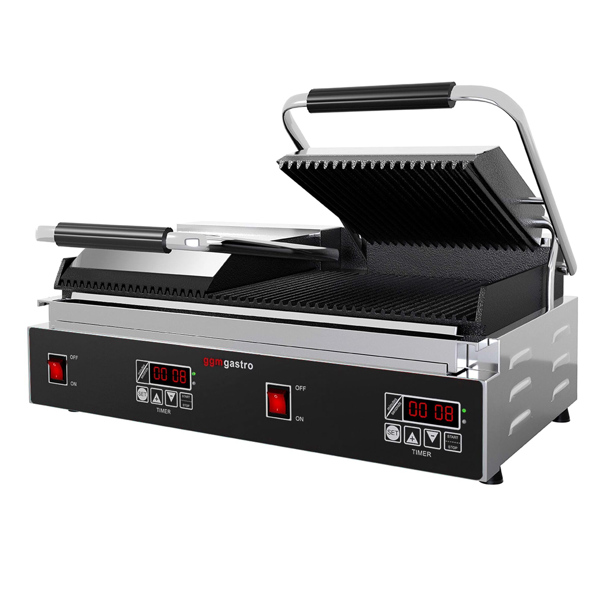 GGM Gastro Kontaktgrill 3,6 kW 480x230 mm | Ideal für den Dauereinsatz, robuste Edelstahl-Gusseisen-Konstruktion, präzise Temperaturkontrolle, einfache Reinigung