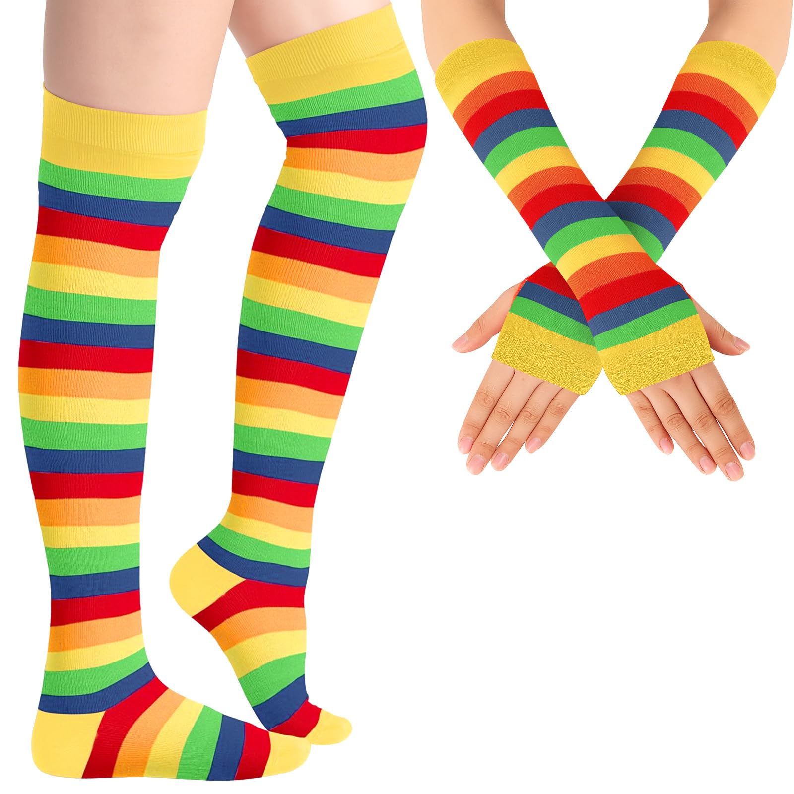 Geyoga Striped Arm Leg Warmers Set Fingerless Gloves