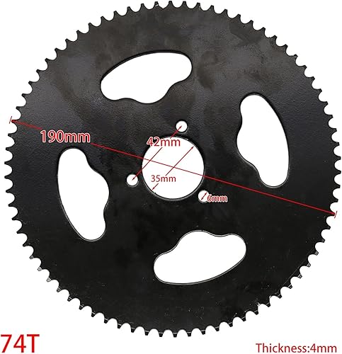 Miniatura 4 de 74T T8F - Piñón trasero de 1.378 in, mini moto, cuatrimoto, cuádruple, pozo de suciedad, bolsillo, cruz, 47 cc, piezas
