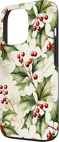 Miniatura 2 de iPhone 13 Pro lindo Navidad acebo bayas y hojas patrón para la caja de Navidad