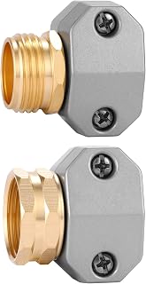 Sanpaint Zinc Aluminum Male Female Garden Hose Repair Fitting, Fits 5/8" & 3/4" Hoses, 2 Pack Couplings with Clamps
