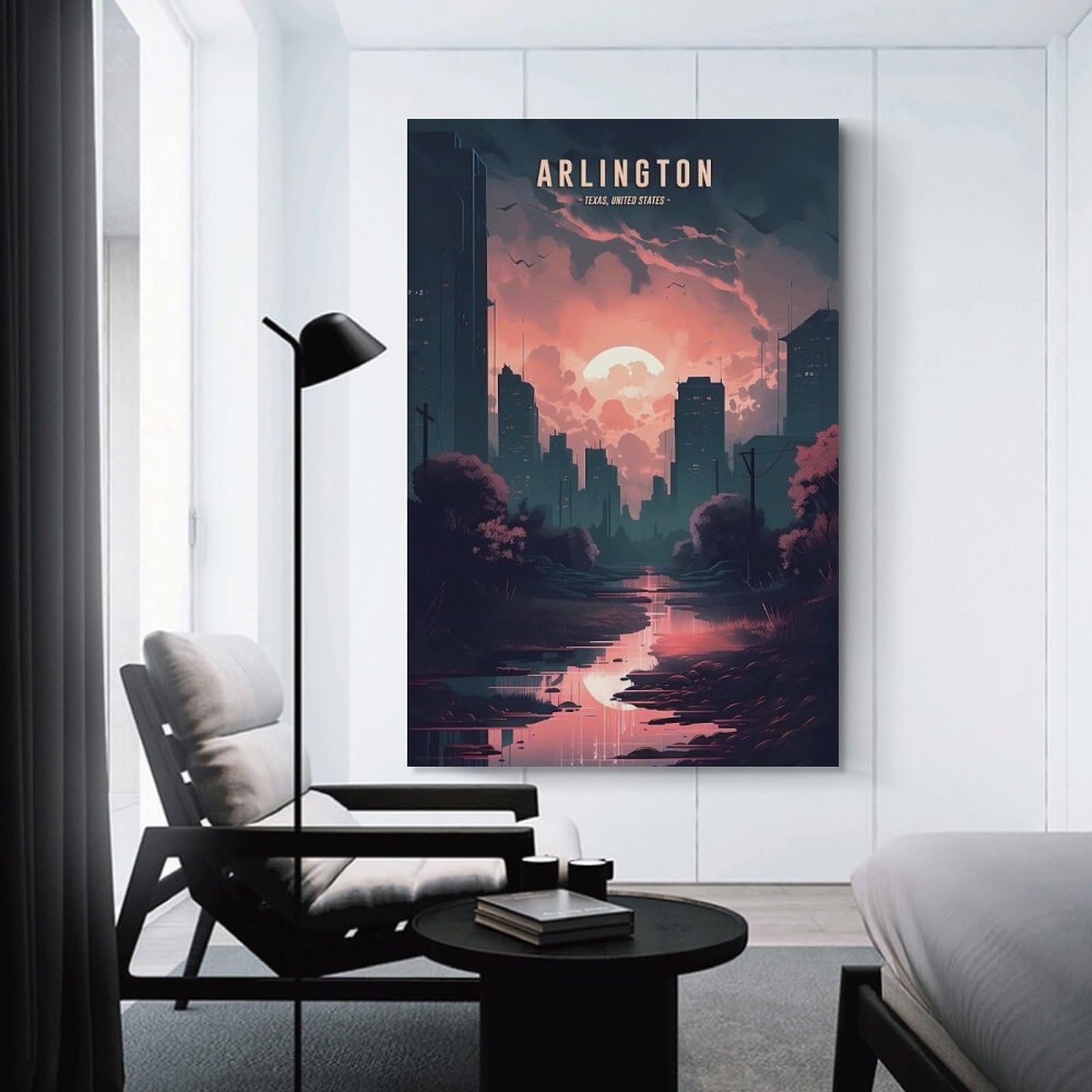 Junmoney Arlington Cityscape Vista Hanging Wall Art 24x36inch(60x90cm), for Front Hall, Corridor Or Welcome Spaces, Wall Decor to Refresh Empty Corners