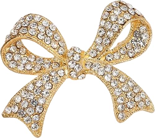 Broche de lazo de diamantes de imitación de Navidad para mujer, vintage, brillante, grande, de cristal dorado, broches minimalistas, alfileres de