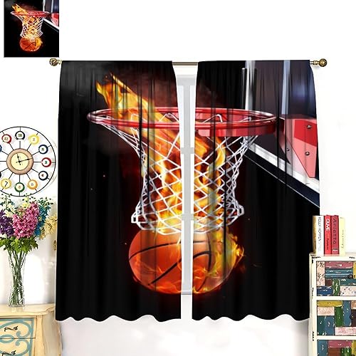 Vista 223 de Boys Sports Curtains Basketball Football Baseball Flame Pattern Printed Curtains Kids and Teenagers' Bedroom Living Room Blackout Curtains W42 * L54