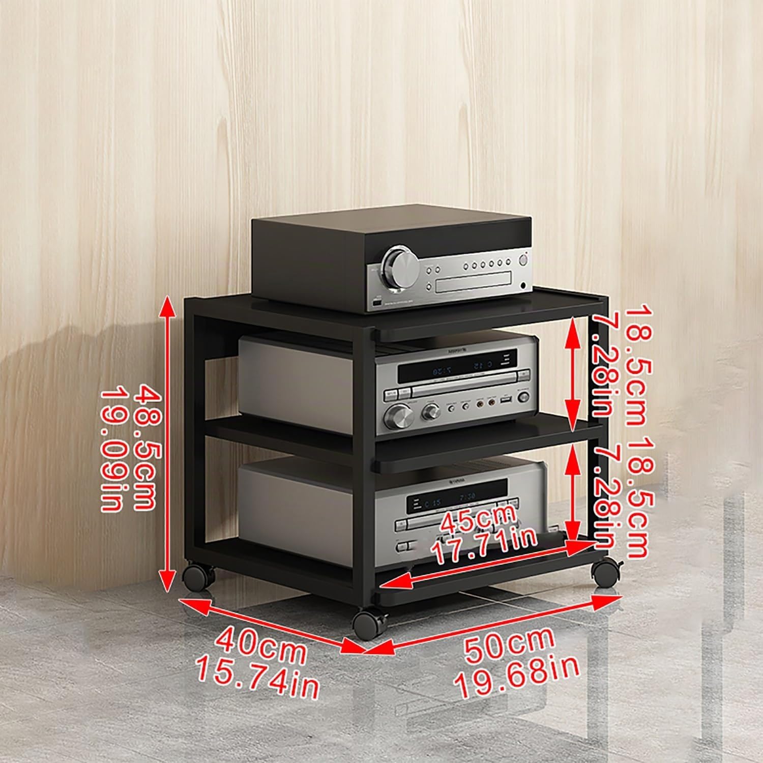 Multifunktionales Ablageregal mit Universalrädern Audio-Audio-Speicherregal TV Rack HiFi Regal Audio Schrank Beistelltisch Holz für Wohnzimmer für Wohnzimmer Spielzimmer Schlafzimmer.(Original wood,50
