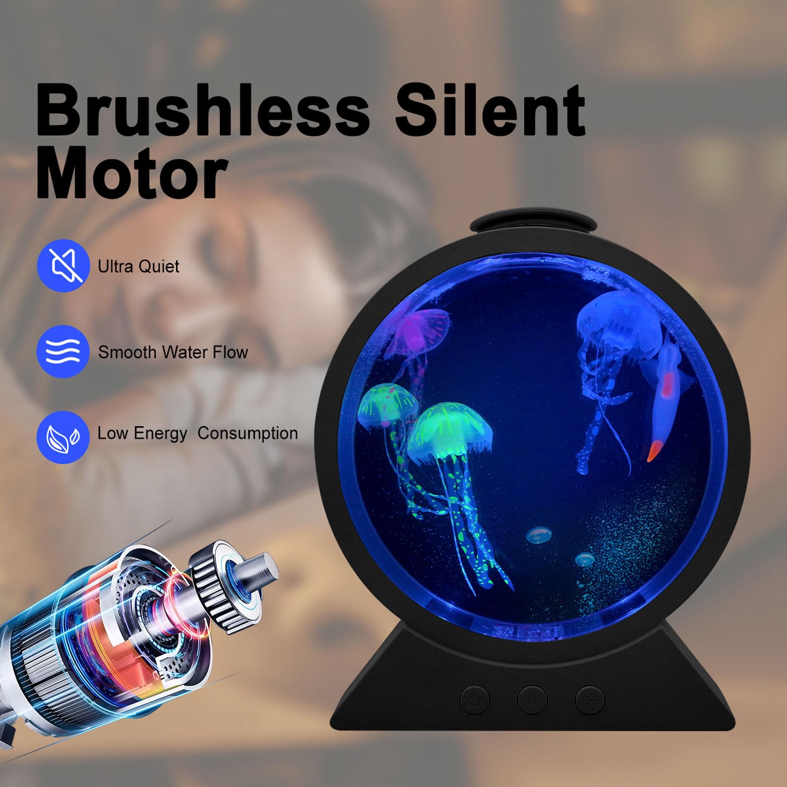 lyrlody LED Quallenlampe 7 Farben Quallen Aquarium Licht Quallen Nachtlicht mit 4 Quallenfiguren 2 Geschwindigkeiten für Schlafzimmer Deko (BLACK)