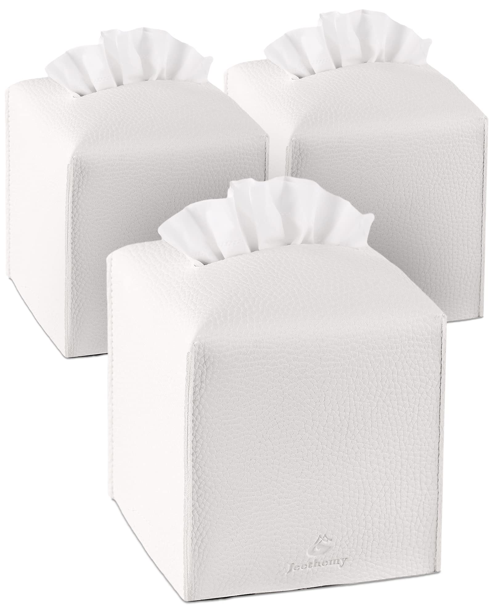 Contenitore per fazzoletti, quadrato, in pelle PU, moderno, per fazzoletti, 12,7 x 12,7 x 12,7 cm, tre bianchi