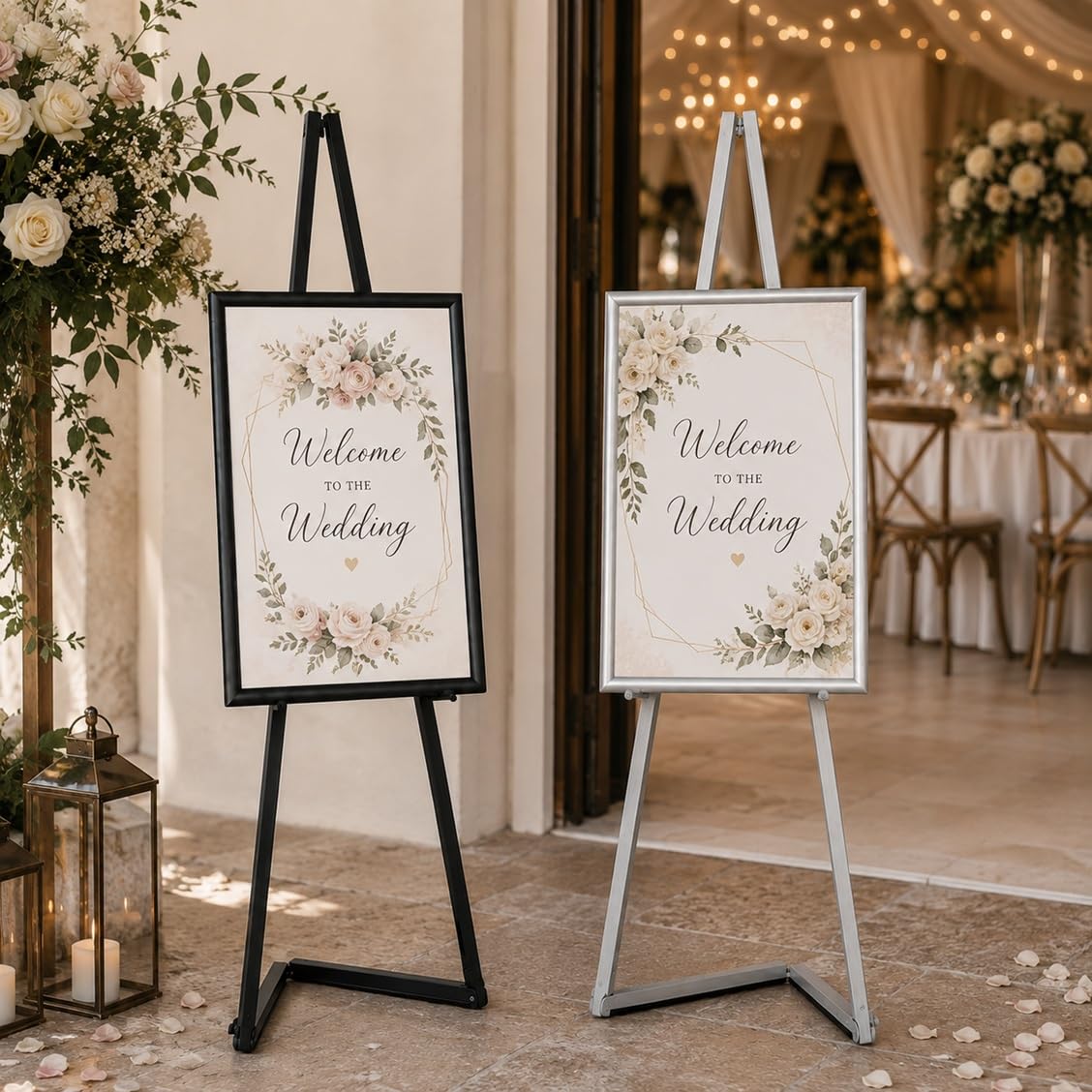 Chevalet de présentation en aluminium noir | cadres et peinture jusqu'à 120 cm | Idéale pour affiches interieur et exterieur, mariage, peinture, cadre