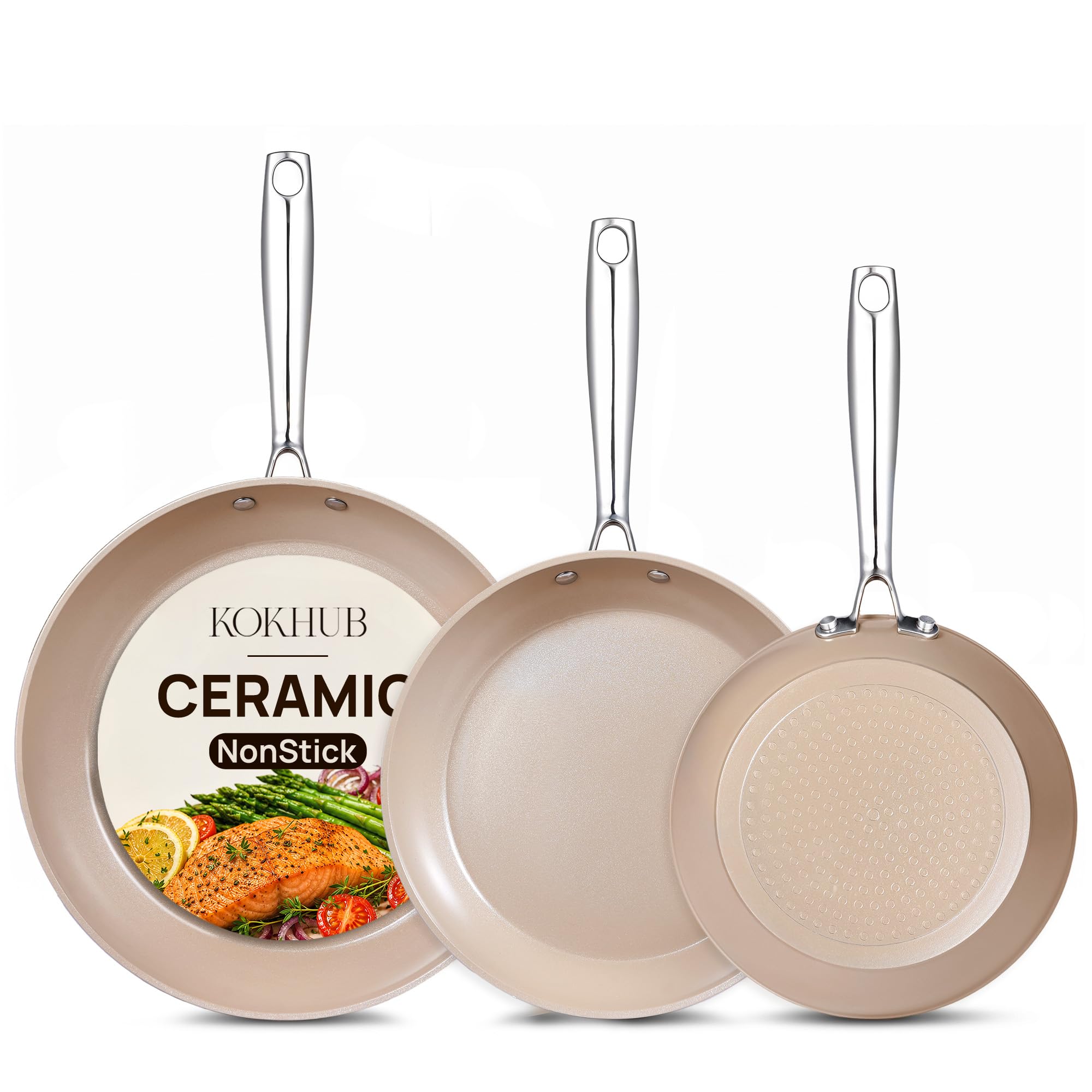 KOKHUB Frying Pan Set of 3, Ceramic Non Stick Frying Pans 20/24/28cm