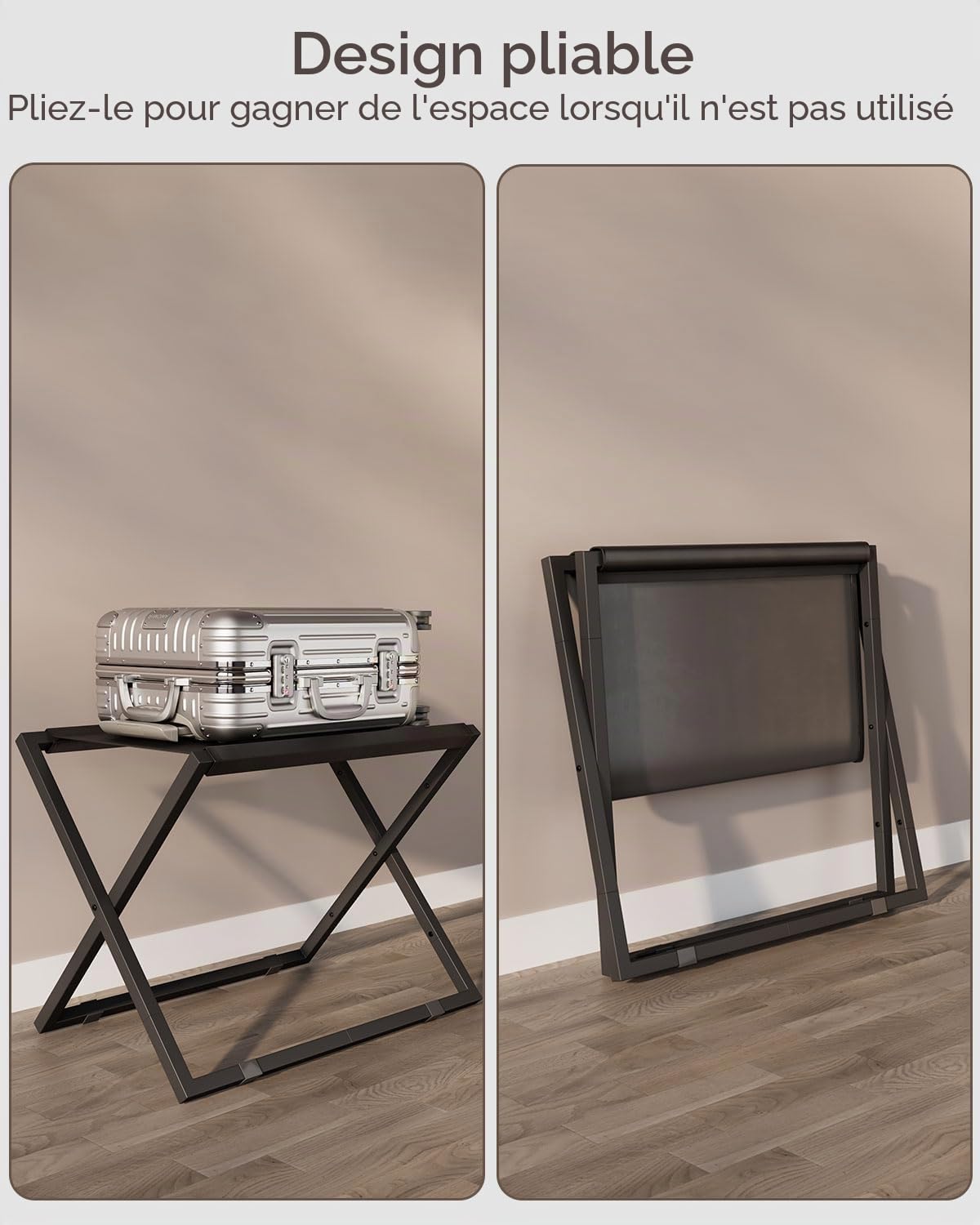 IBUYKE Luggage Rack for All Suitcase Sizes,Foldable Suitcase Stand,Metal Luggage Holder,Easy to Assemble for Bedroom Living Room Hotel,Black TLR001B