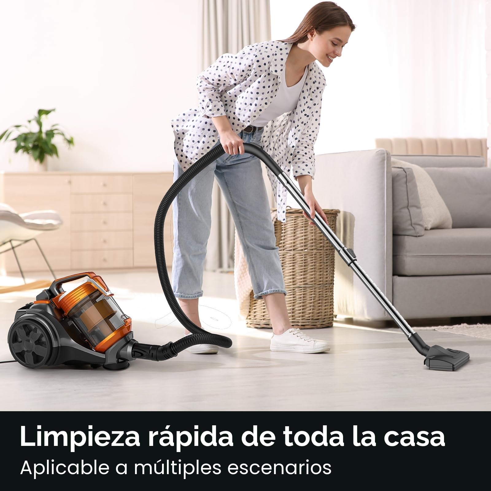Aspirador sin bolsa, 3600W, potente aspirador 15000pa. Aspiradors potente con cable portátil, aspiradors con bolsa trineo silencioso, cable de 5 m, motor de bajo consumo, alfombras de pelo de (3.5L)