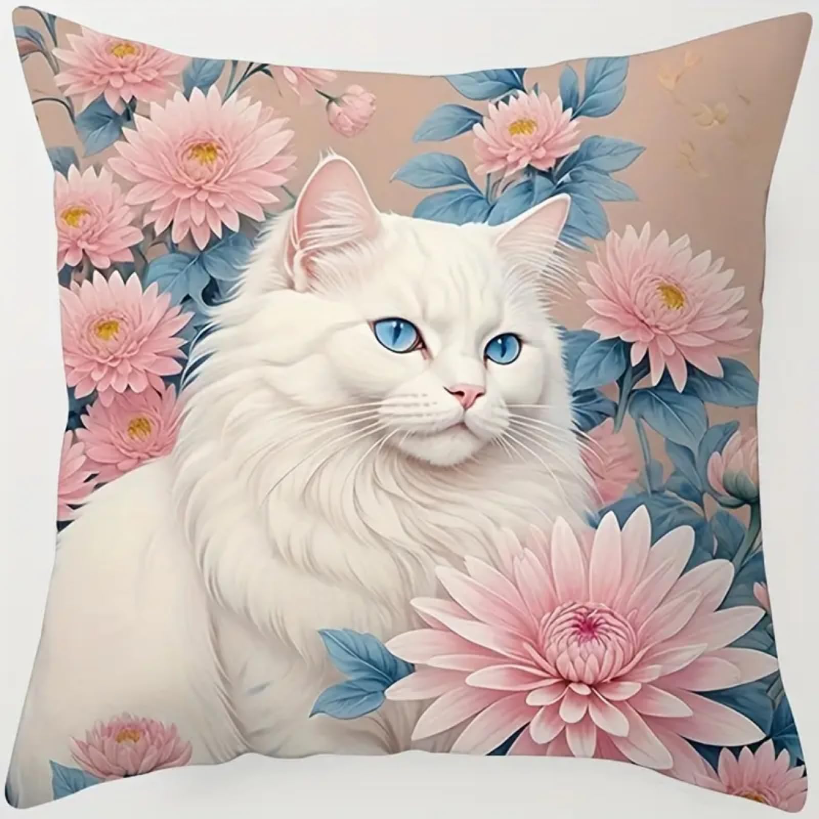 ANSIWEIGO Set di cuscini fai da te, 43 x 43 cm, da annodare, per adulti e bambini, con set di ganci, gatto bianco