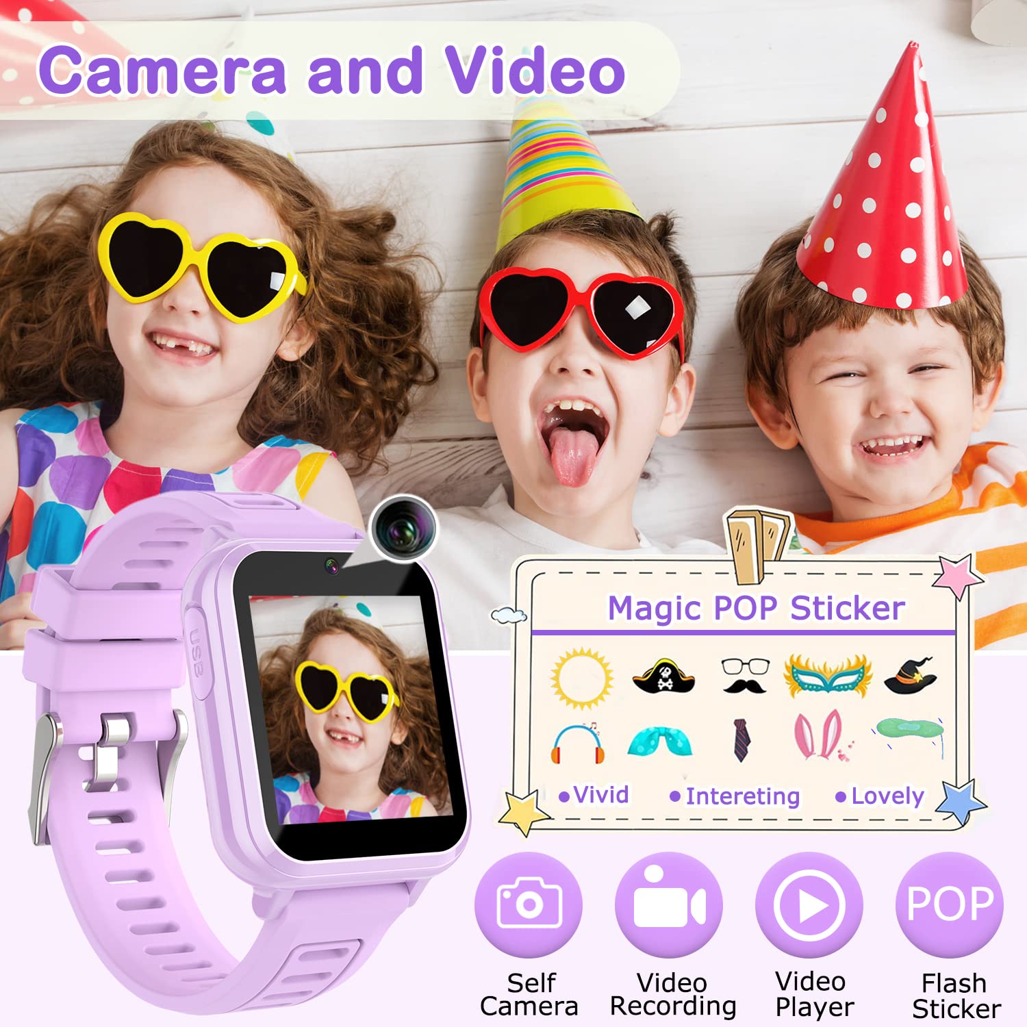 Cosjoype Orologio intelligente per bambini, idea regalo per bambine dai 3 ai 12 anni, con 24 giochi di puzzle HD, videocamera, lettore musicale, carte di apprendimento, libro di fiabe, pedometro,