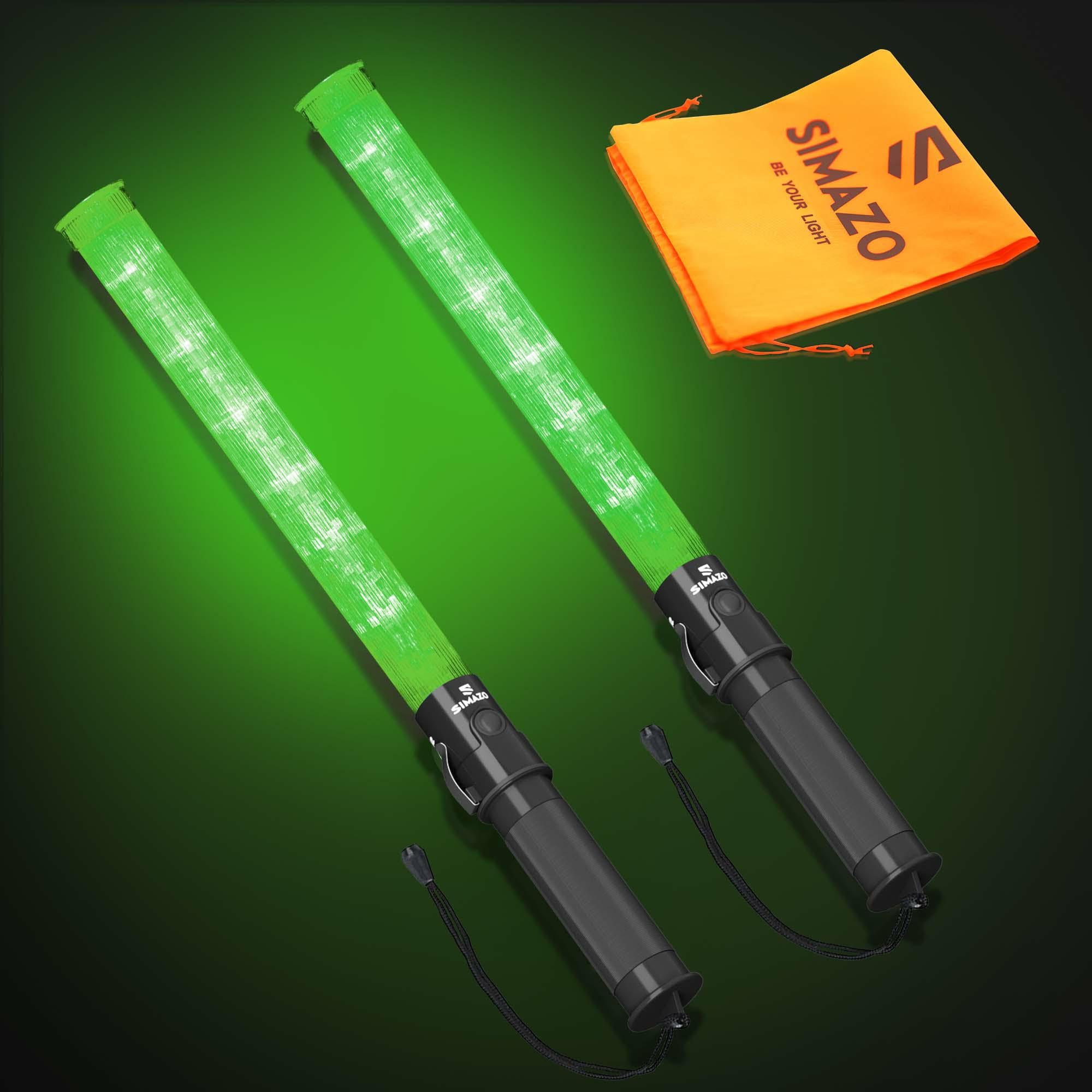 2-Pack 21 Inch Green Traffic Control Wand with 3 Flashing Mode