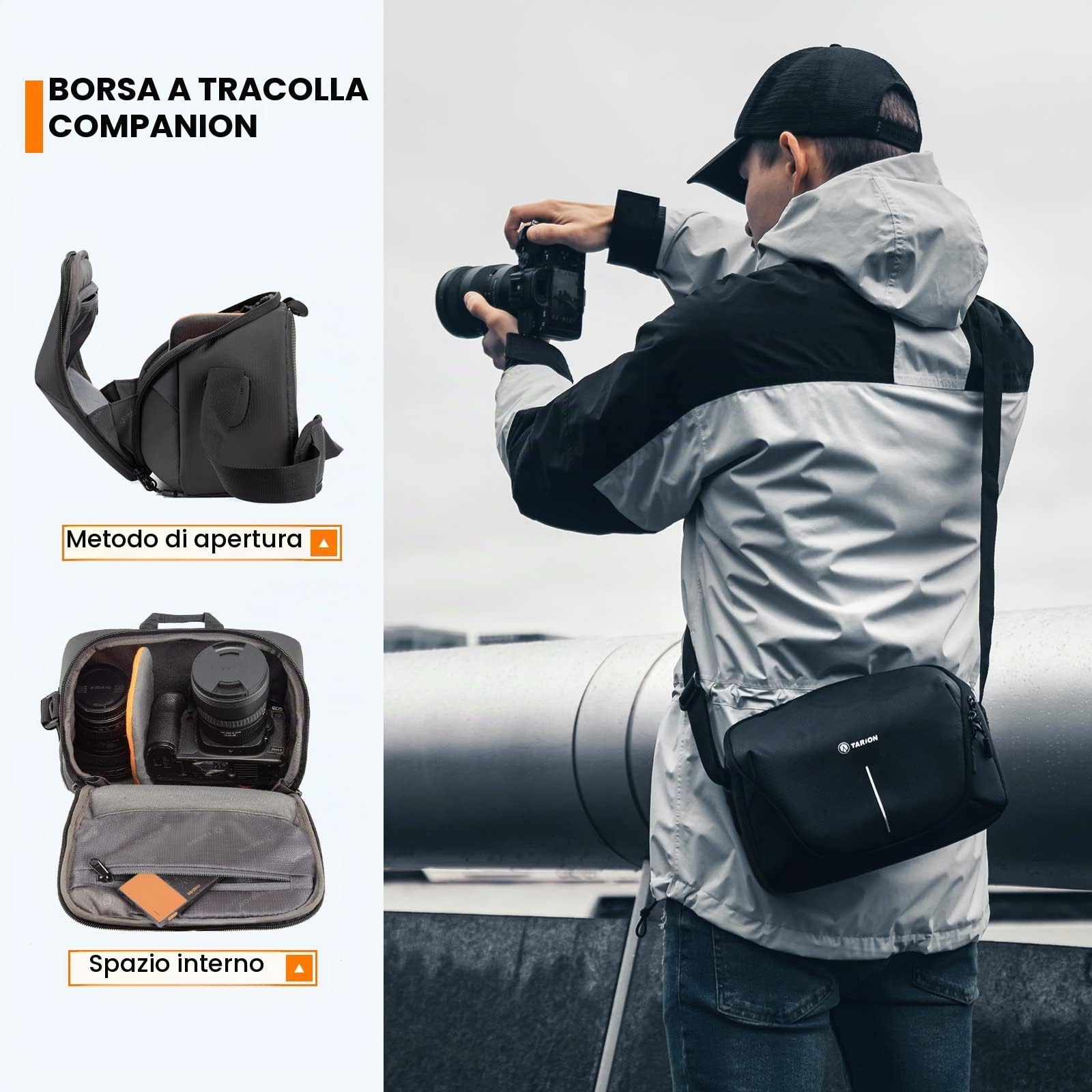 TARION ZONE Zaino per fotocamera Borsa per fotocamera di grande capacità con scomparto per laptop da 15,6 pollici Zaino fotografico professionale impermeabile