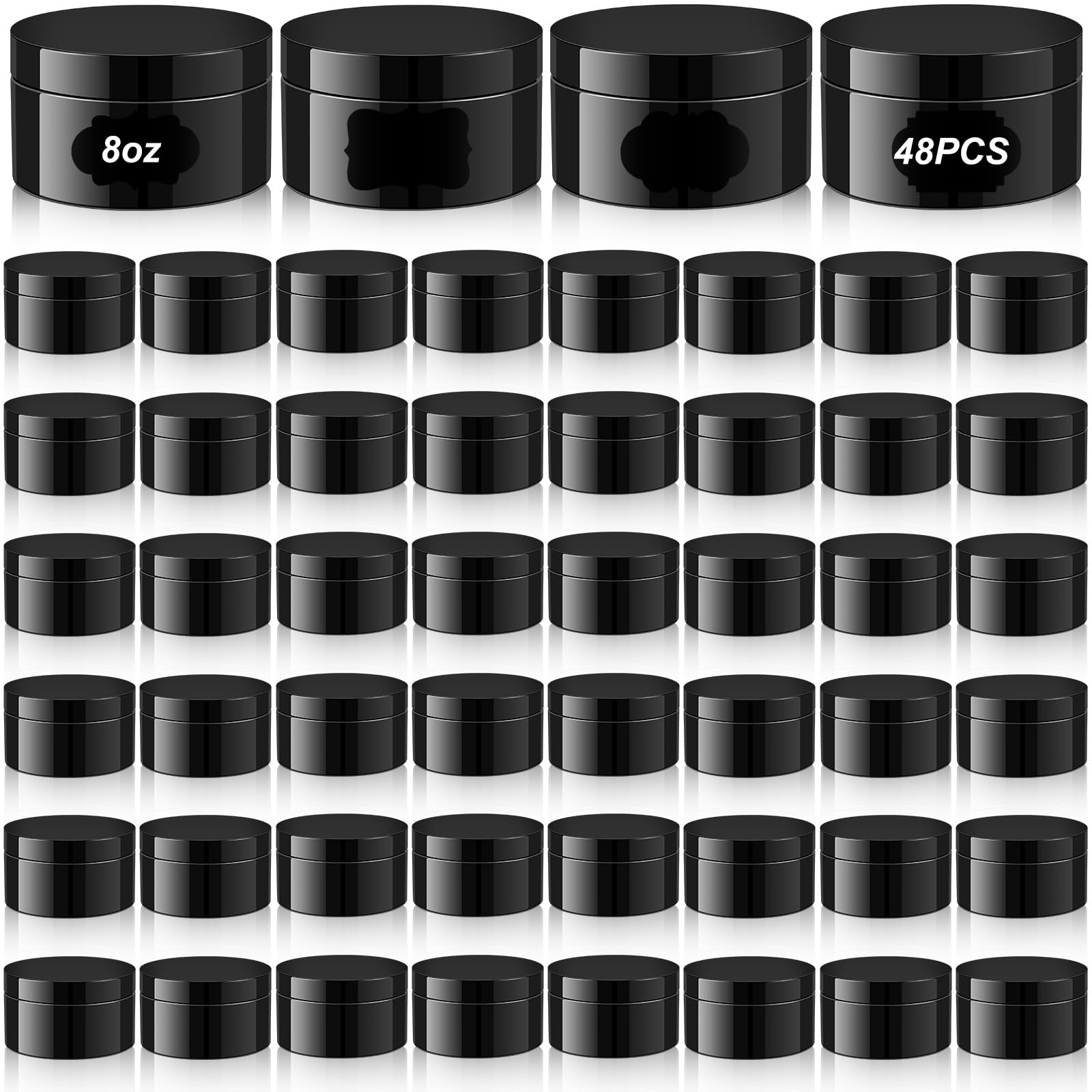 Uiifan 48 Pack 8 oz Plastic Jars with Lids Labels Empty Leak Proof Body Scrub Containers Refillable Body