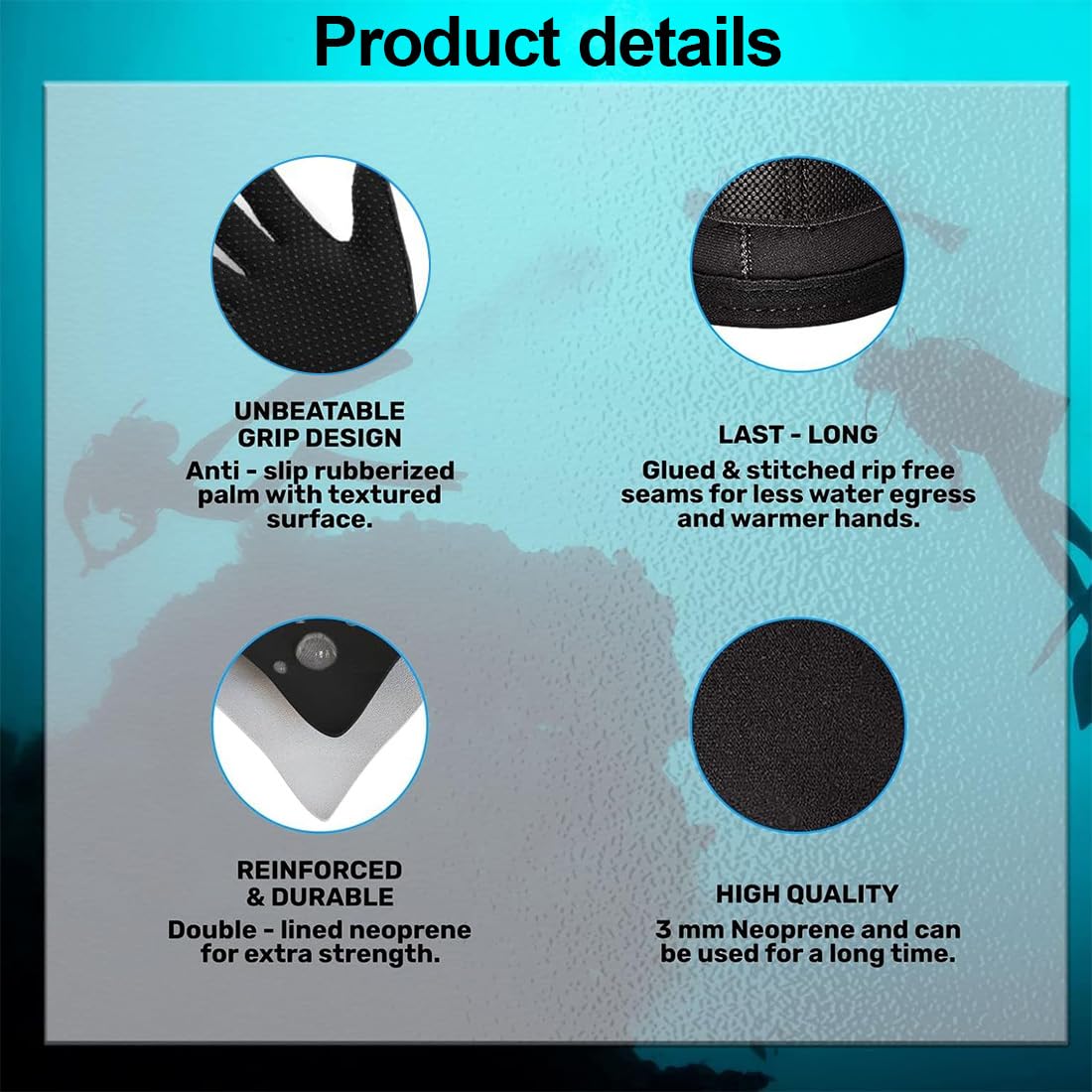 Guanti in Neoprene Elastico, 3mm Guanti da Muta Termica, Guanti da Immersione con Polso Elastico e Particelle Antiscivolo, per Immersioni Snorkeling Surf Pagaia Kayak Nuoto