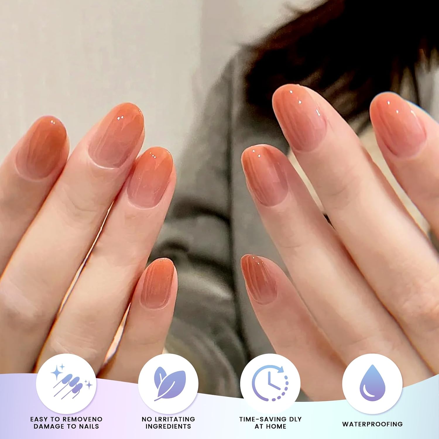 Semi Cured Gel Nail Strips | 20 Gel Nail Stickers | For Uv/Led Manicure Lamps | Salon Quality, Easy Application And Removal(Orange Red Gradient Color)