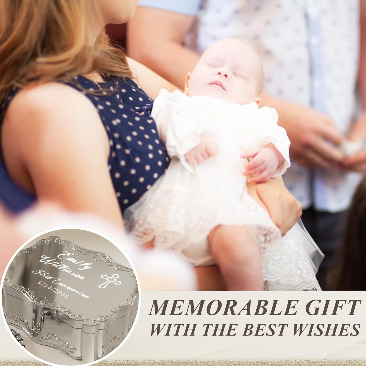 iDIY Personalized First Communion Gift for Girls, Baby Baptism Gifts for Girl, Keepsake Box Custom Jewelry Box Engraved Name and Date Christening Gifts