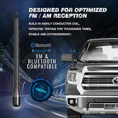 Miniatura 2 de RYDONAIR Antena en espiral de 6.9 pulgadas compatible con Toyota Tundra 2000-2023 y Toyota Tacoma 1995-2015 - Bobina conductora interna - Roscado de