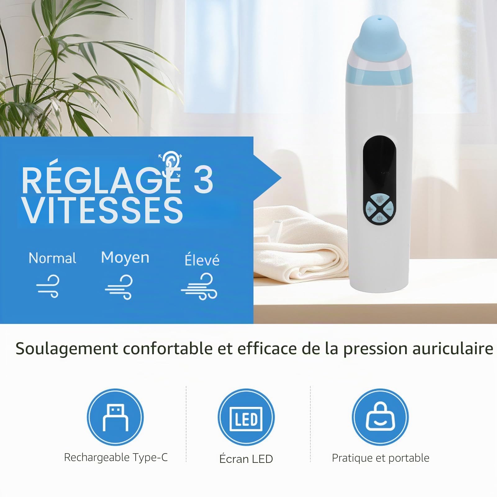 Dispositif Professionnel de Soulagement de la Pression Auriculaire | Soulagement des Acouphènes pour les Bourdonnements D'oreilles | Déboucheur de Trompe D'Eustache Rechargeable