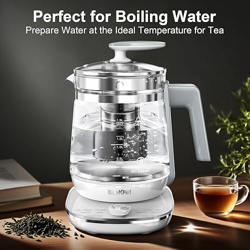 Miniatura 2 de Hervidor eléctrico, 1,5 L, vidrio borosilicato, hervidor de agua caliente eléctrico y tetera para café o té, sin BPA, apagado automático, acero