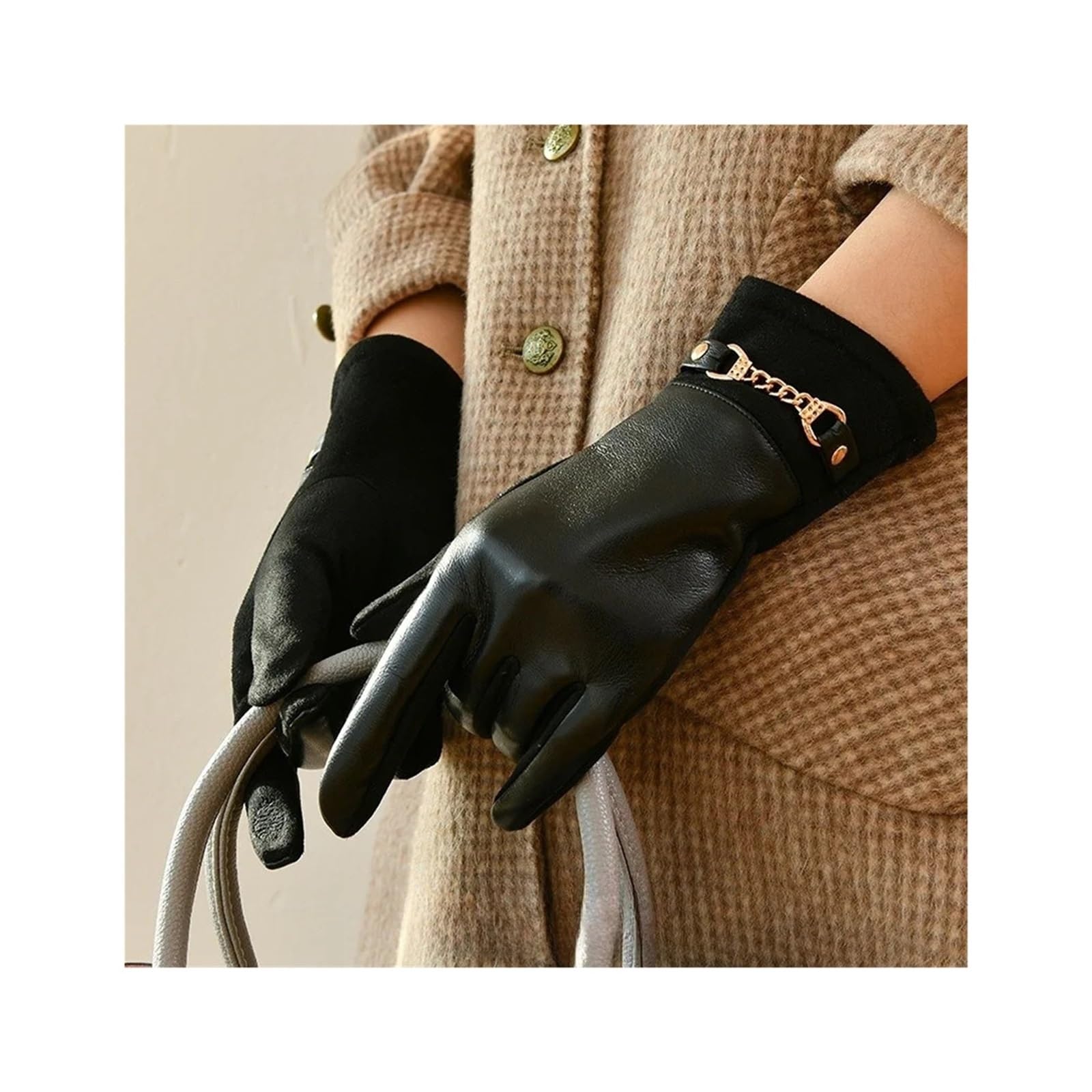 Guanti In Pelle Da Donna Guanti invernali da donna in pelle scamosciata e velluto, caldi resistenti, eleganti, morbidi antivento, for ciclismo Per Donna