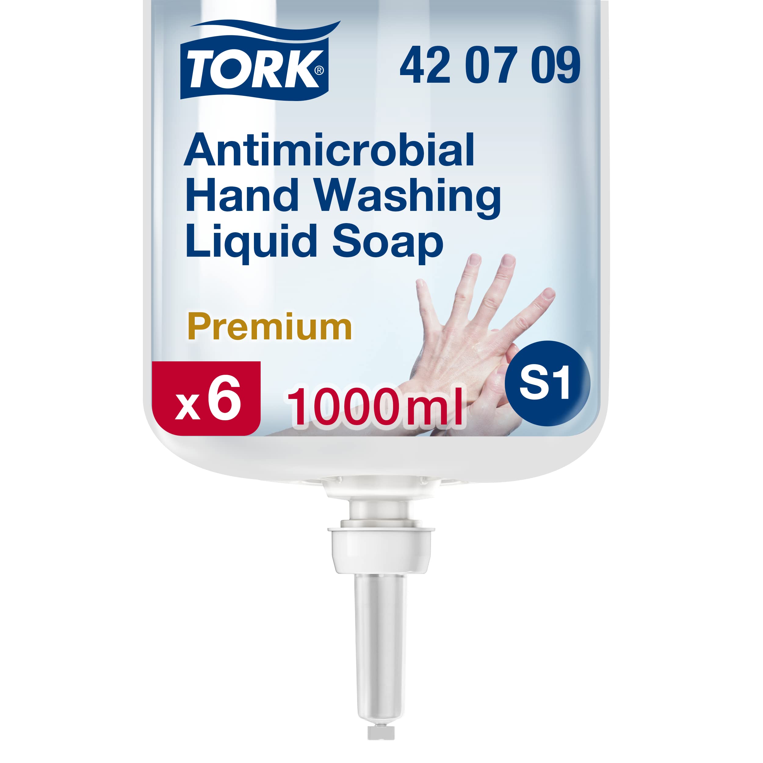 Tork sapone liquido antibatterico igienizzante mani S1, dermatologicamente testato, 6 × 1.000 ml, 420709