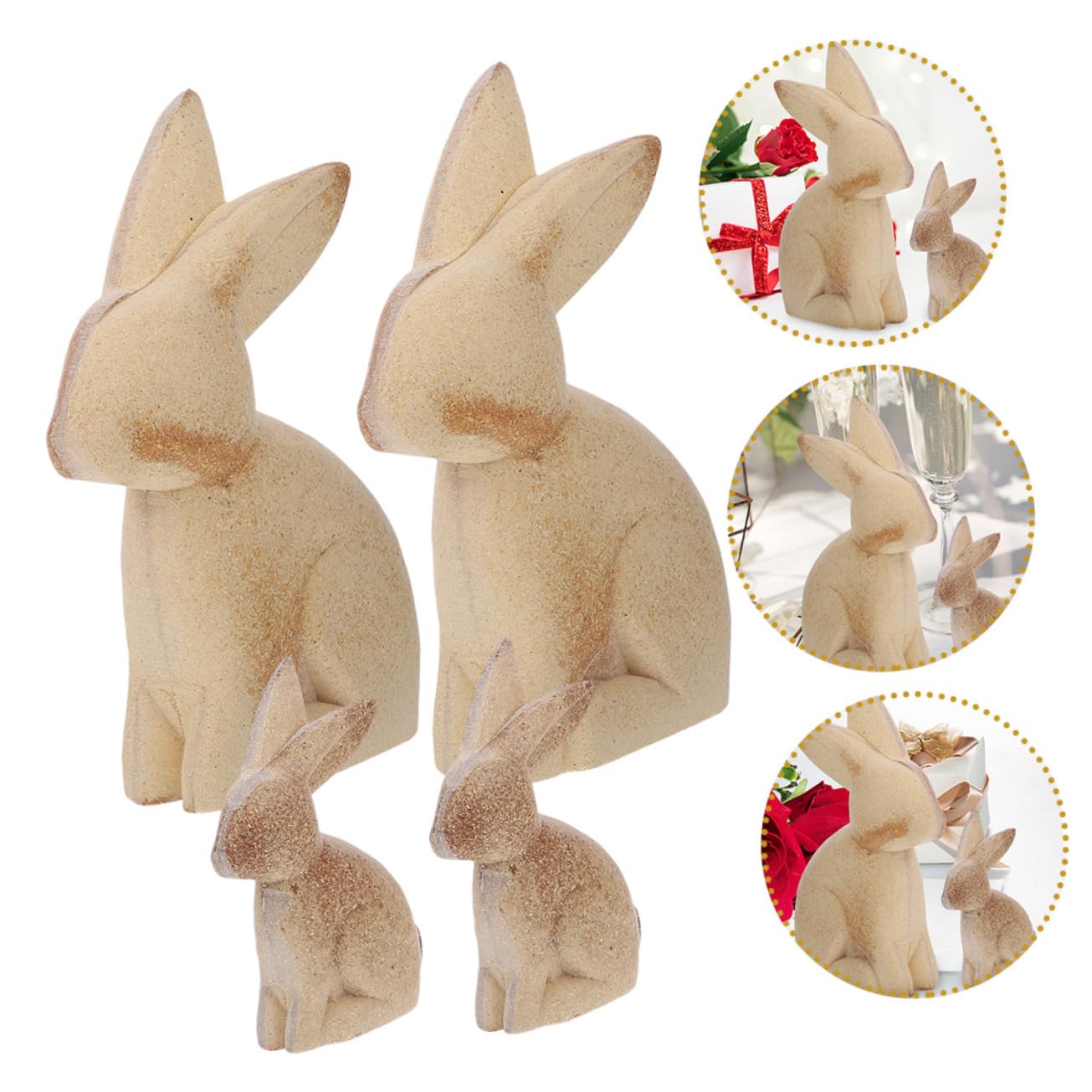 STOBOK Holz Hasenfiguren Flache Oberfläche 4 Stück Selbstgemacht zum Bemalen Kreative Osterhasen Deko Braun für Party und Bastelspaß