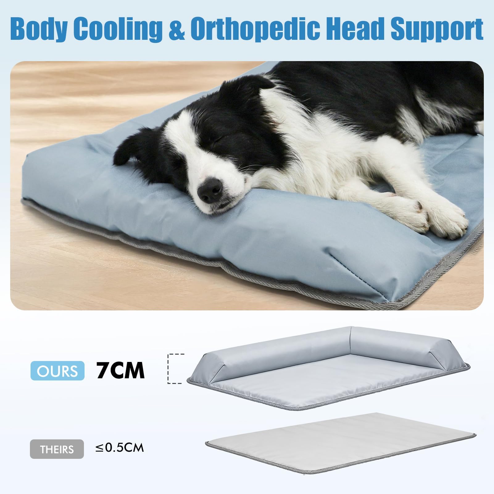 Manta Refrescante para Perros 53x70cm, Alfombrilla Refrescante para Perro y Gatos con Reposacabezas 7cm, Alfombra Fresca Refrigerante, Cama Perro Verano Impermeable para Casa, Coche (69 x 7 x 99 cm)