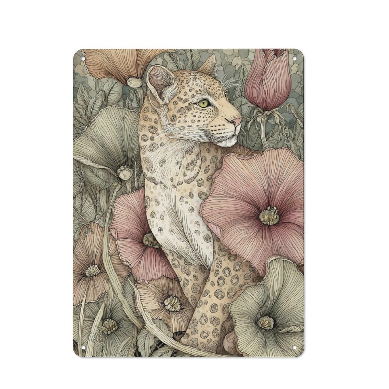 Junmoney Leopard In Bloom Retro Metal Wall Sign 40X30cm With For Bar Or Restaurant, A Housewarming Gift For Hospitality Decor Collectors