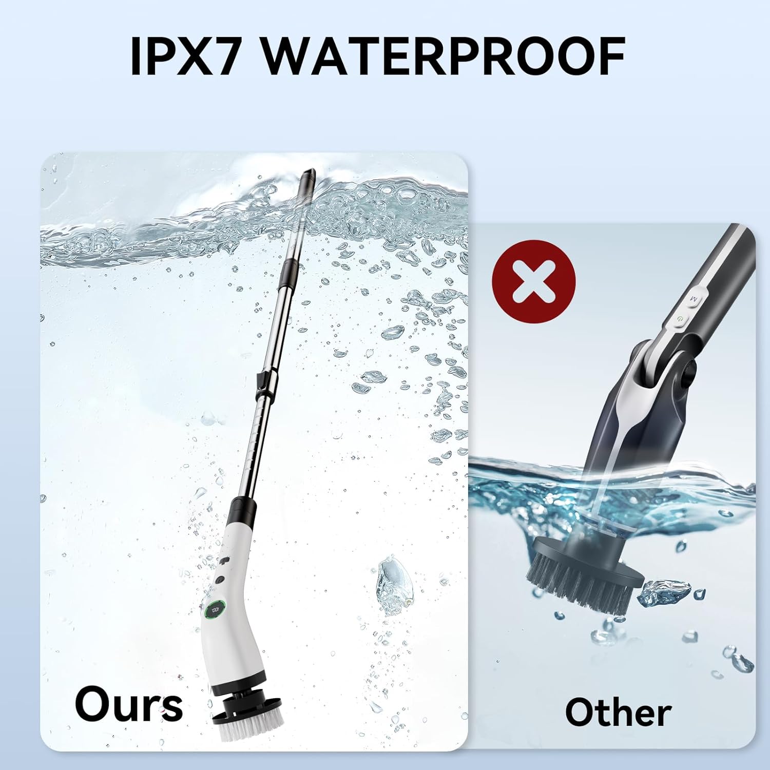 Electric Bathroom Cleaning Brush, Cordless Spin Scrubber Full Body Waterproof IPX7 with Adjustable Handle, 8 Replaceable Brush Heads for Bathtub/Kitchen/Window/Home -SD-CTB01