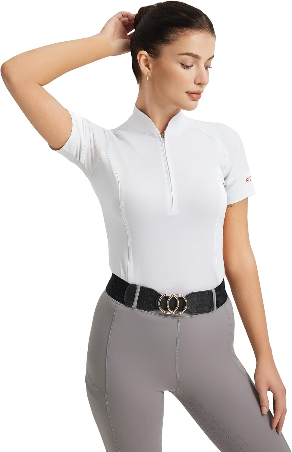 FitsT4 Sports Womens Short Sleeve Equestrian Shirts UPF50+ Horse Riding Shirts Breathable Rider Tops Half Zip