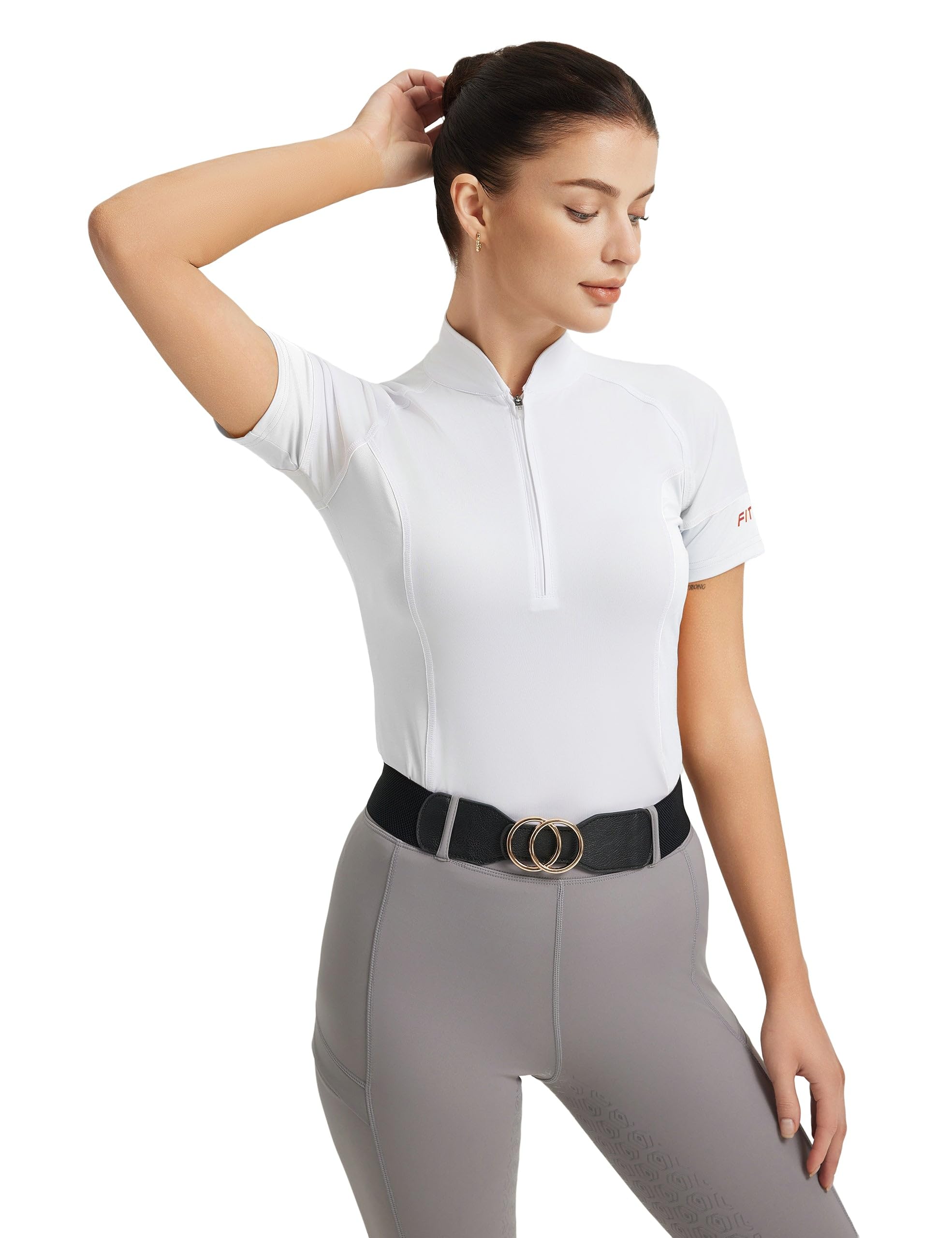 FitsT4 Sports Damen Reitshirt Kurzarm Reithemden Schnell Trocken Funktionsshirt mit Halber Reißverschluss Sommer Reitsport Mädchen