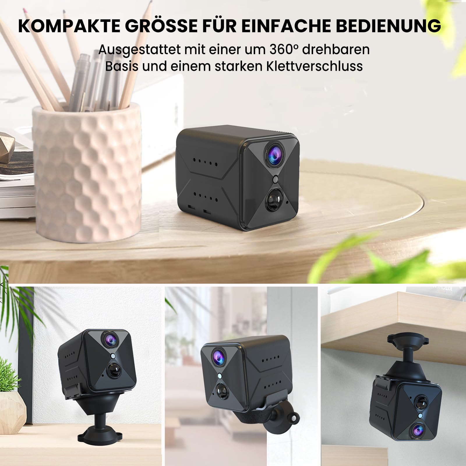 javiscam WLAN innenkamera mit akku,Überwachungskamera Innen Mini,Kameras mit Hochkapazitäts Akku,Bewegungsmelder,Nachtsicht SD/Cloud-Speicher für Baby & Haustier