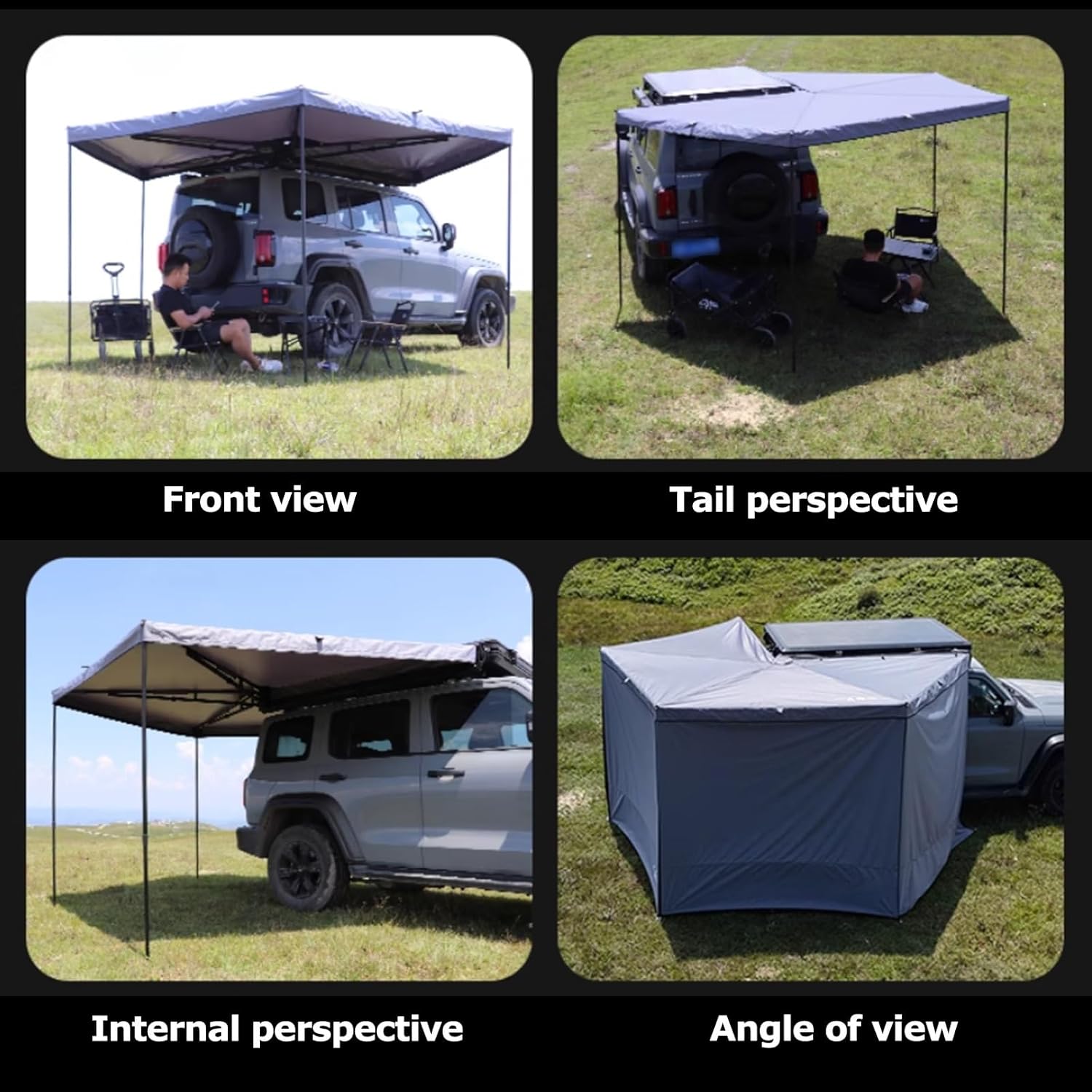 270° Fan-shaped Side Tent, Passenger Side Outdoor Car Canopy, Awning Waterproof UV50+ Wind Proof, Suitable for SUV Trucks And Trucks(Khaki,Large)