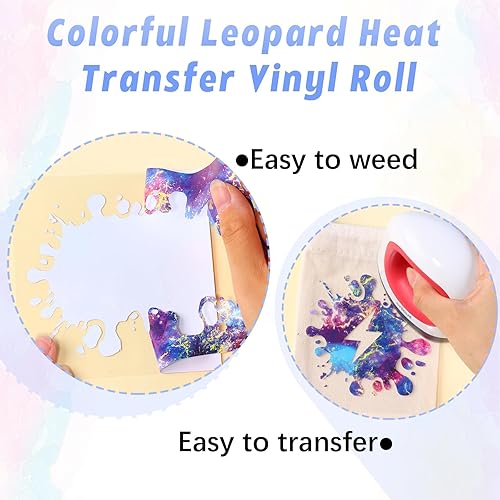 Miniatura 3 de Rollo de vinilo HTV con estampado de galaxia, 12 x 8 pies, vinilo de transferencia de calor con patrón de cristal, vinilo HTV para planchar en