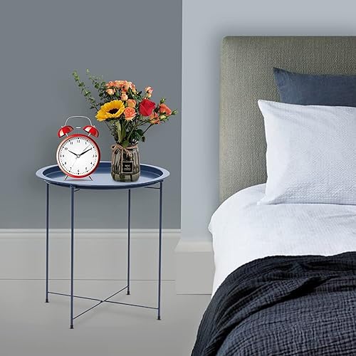 Miniatura 6 de Mesa Auxiliar Metal Small Side Table Round Storage Sofa End Table with Detachable Tray for Living Room Bedroom 47x50cm Sofa