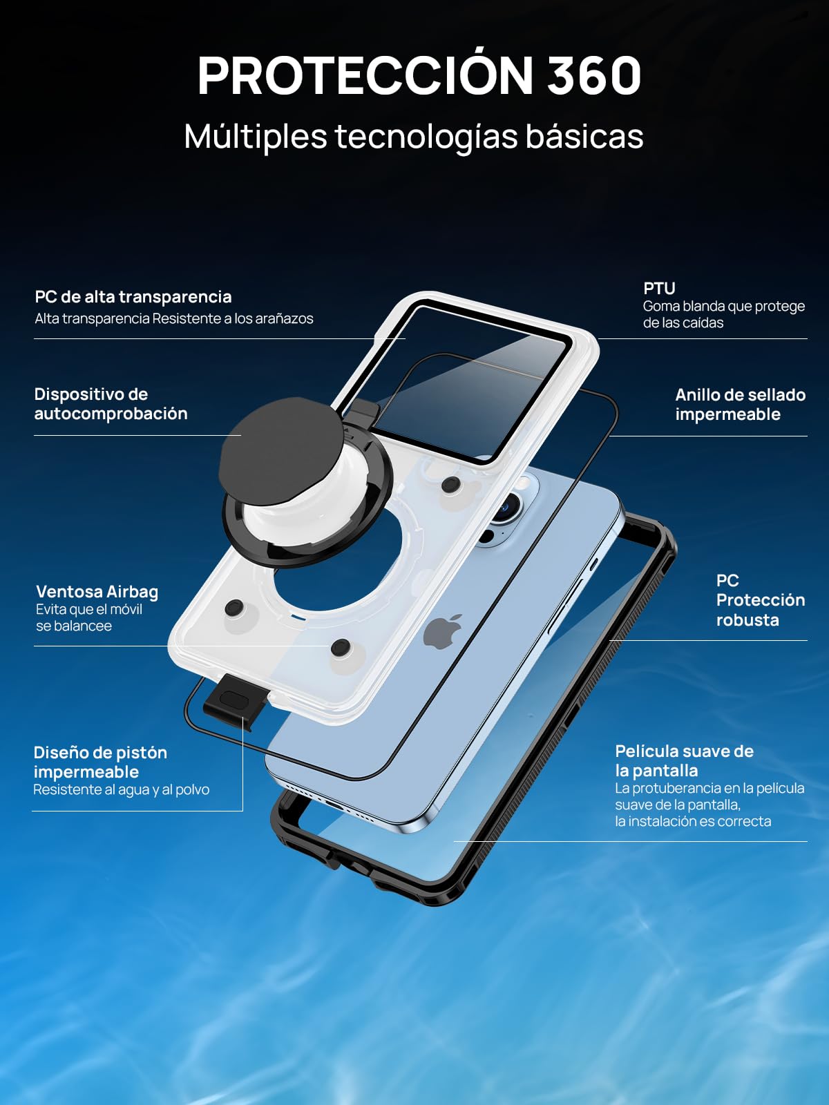 Funda IPX8 15M Impermeable [Universal] [Pantalla Táctil Subacuática] Carcasa de Fotografía Buceo Profesional 360 Grado Protectora para iPhone Samsung Xiaomi 4,7-6,9'' Teléfono Móvil, Negro