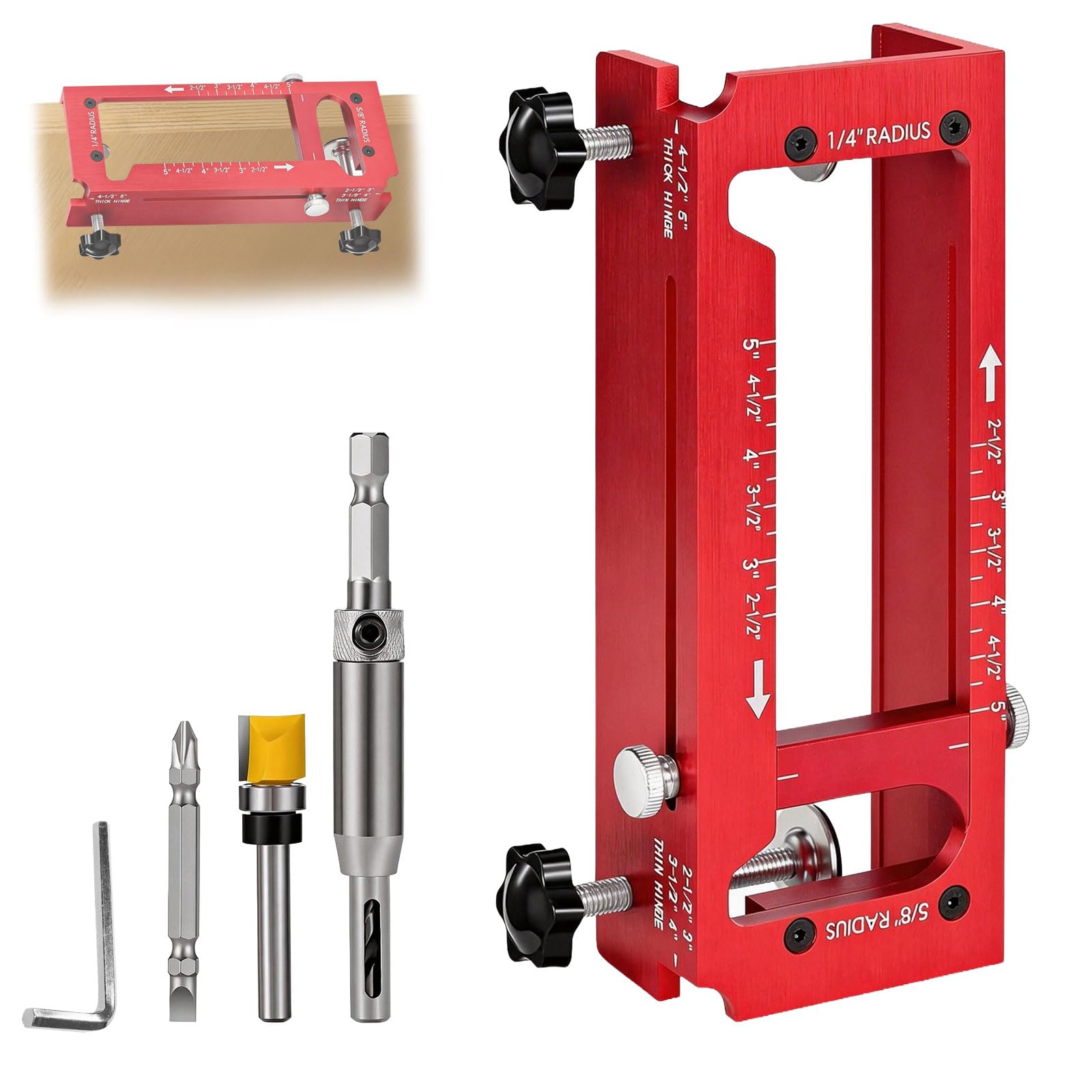 Aluminum Alloy Door Hinge Jig, 2.5"-5" Hinges, 1/4" Radius, 5/8" Radius