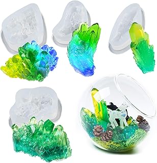 Crystal Quartz Cluster Silicone Epoxy Resin Molds Set Isomalt, Candy, Cake Decoration, Jewelry Casting, Candle, Polymer Clay 4-Count 1.7-2.9inch