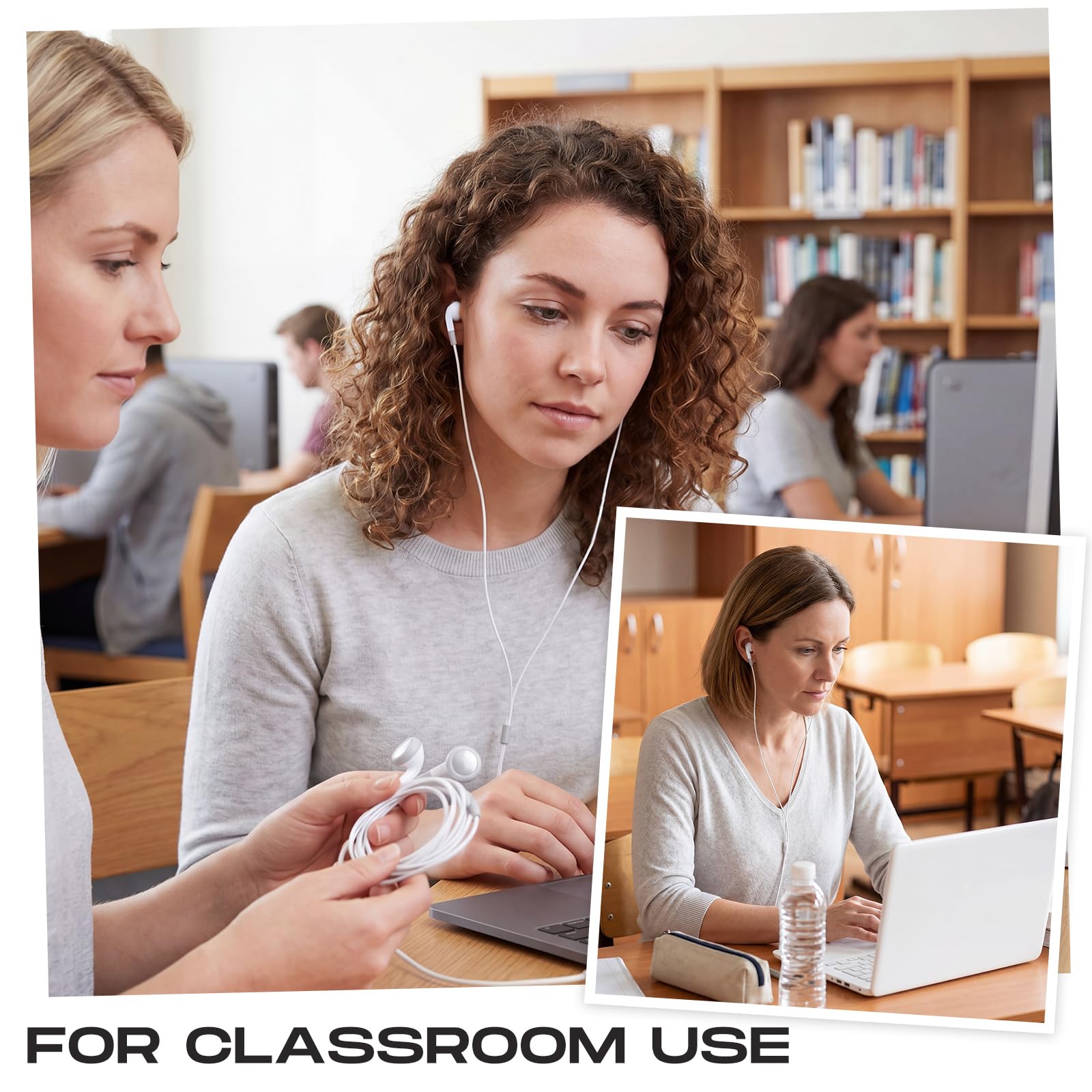 Kanayu Paquete de 100 auriculares a granel para niños, estudiantes, aulas, escuela, juego de auriculares sin micrófono, para adultos, biblioteca, portátil, empaquetados individualmente (blanco)